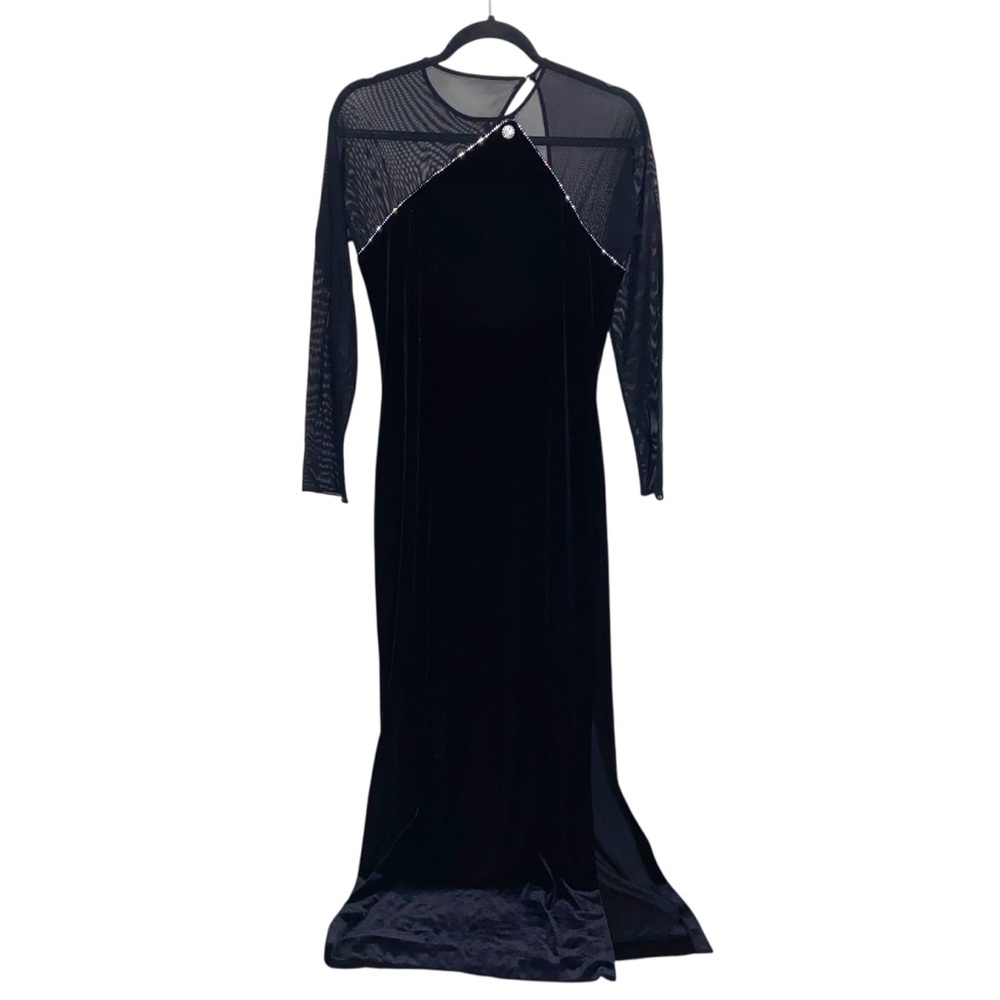 Vintage Dress Womens Sz 12 Night Way 90s Velvet Slit Sexy Sheer Mesh Whimsigoth